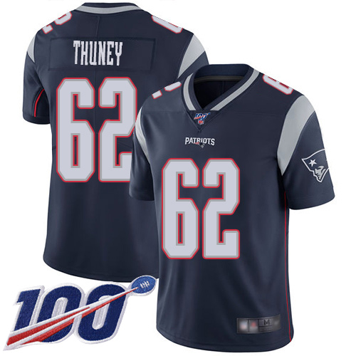 New England Patriots Football 62 Vapor Untouchable 100th Season Limited Navy Blue Men Joe Thuney Home NFL Jersey